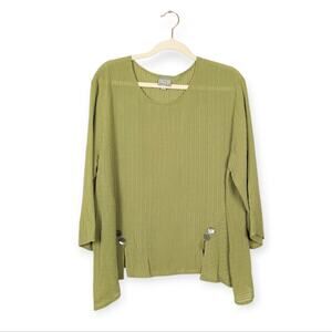 Niche by Nilgun Derman Green Textured Stripe Relaxed Fit Tunic Blouse Size S